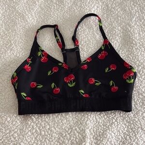 Victoria Secret PINK Cherry Print Black Sports Bra